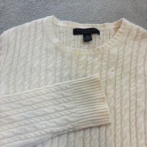 Express Design Studio Merino Cashmere Rabbit Cable Knit Sweater Ivory XL Preppy